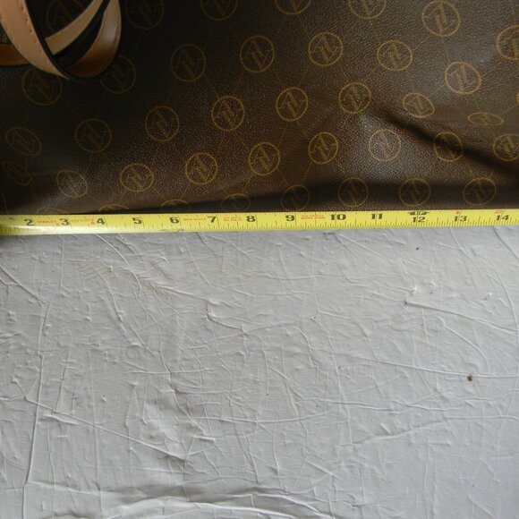 ADRIENNE VITTADINI XL SIGNATURE  Padded Laptop Tote Bag Brown Tan Logo - Picture 4 of 11